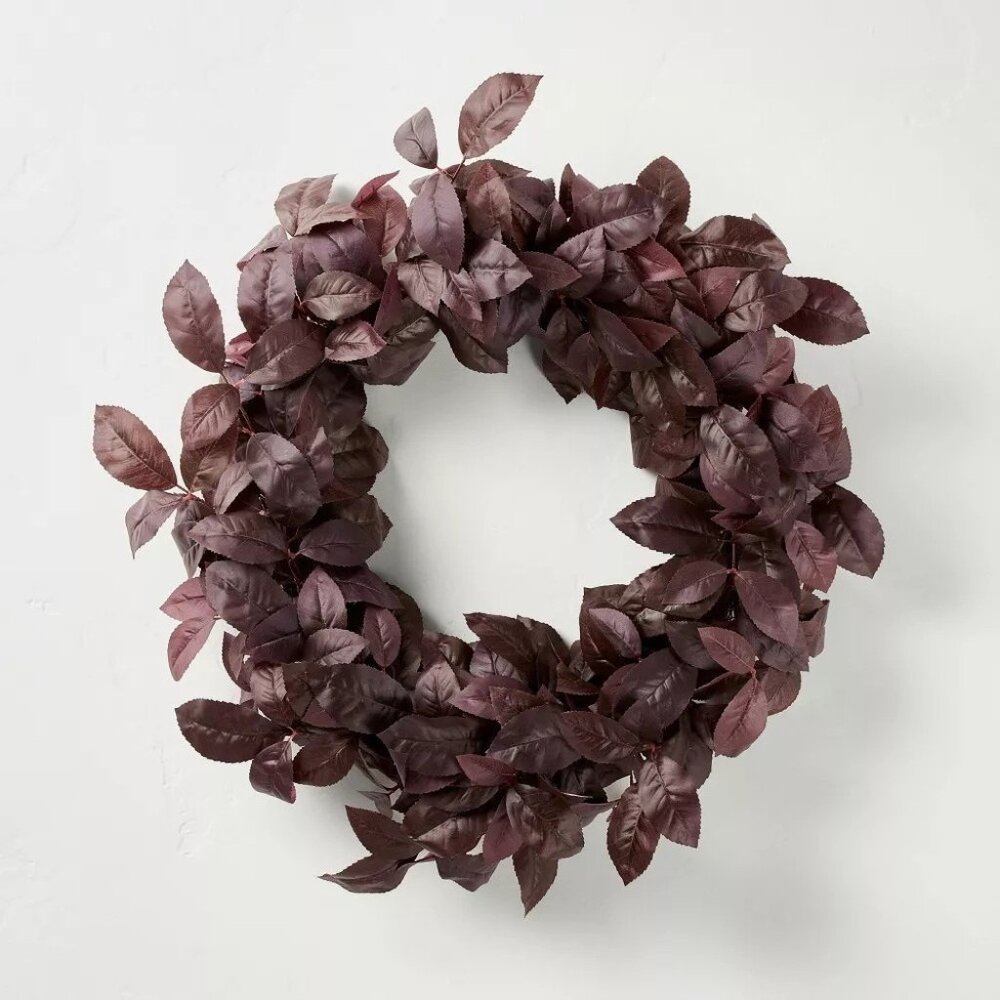 Hearth & Hand Dark Burgundy Fall Autumn Themed 26" Artificial Leaf Indoor Wreath